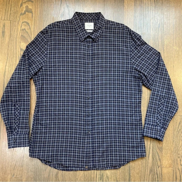 Billy Reid Cotton Plaid Shirt Button Down Slim Fit Size XL Made in Italy - Picture 1 of 8